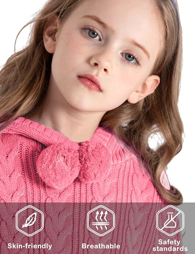 Image of BOBOYOYO Cape for Girls Hooded Cable Knit Poncho Sweaters Kids Shawl