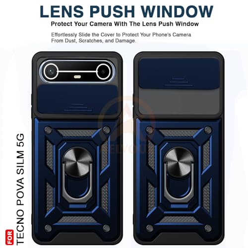 Image of Armor Bumper Back Cover Case for Tecno Pova Slim 5G Rotating Camera Cover, Ring Holder & Kickstand | Heavy Duty & 360 Degree Protection Tecno Pova Slim 5G Back Cover (Blue)