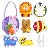 Oerphh 7PCS Learn Sewing Kit, Cute Animal Felt Sewing Kit for Kids with Handbag Rabbit Lion Bear Fish Penguin, Fun Sewing DIY Craft Ornaments Toys for Beginner Children Kids Girls