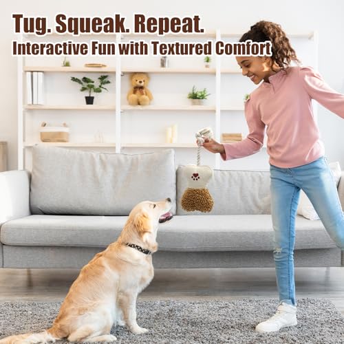 Juguete plush hueso para perro con chirriador doble y cuerda miniatura 5