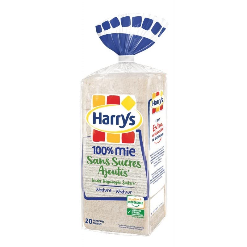 HARRYS - Pain De Mie Sans Sucres Ajoutés Sans Croûte 100% Mie Nature 500G - Lot De 4 - Vendu Par Lot