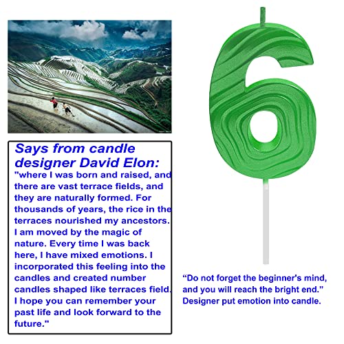 2.76Inch Terraced Fields Shape Number 6 Green Candles, Green 6 Candles/Cake Toppers For Birthday, Wedding, Baby Shower, Anniversary Decorating And Celebrating For Adults/Kids Party(Green 6) #TOP2