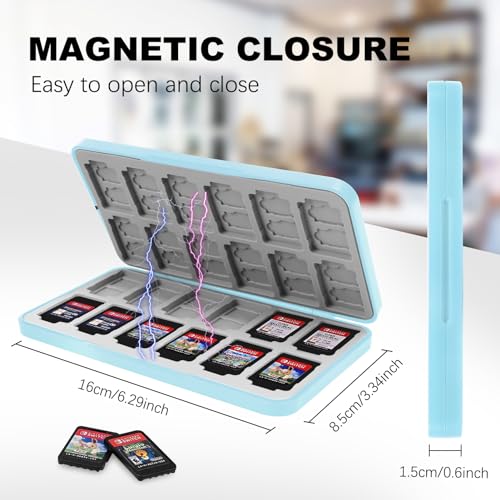 Image of FYY Nintendo Switch Game Case Holder for Switch 2 Cartridge Case with 24 Game Card Slots & 48 Micro SD Card Slots, Hard Shell, Silicone Lining Light Blue