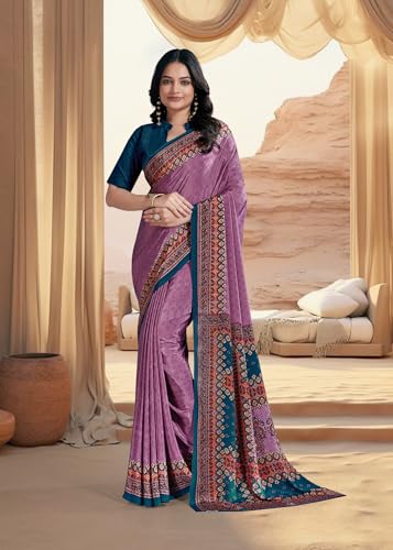 Image of Jaanvi fashion Women's Crepe Silk Saree with Unstitched Blouse Piece | Soft Lightweight Traditional Ethnic Wear Saree for Party, Wedding, Festival