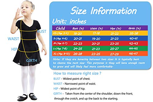 DIPUG Ballet Leotards for Girls Ballet Leotard With Skirt Toddler Dance Leotards Short Sleeve Black Size 6-7
