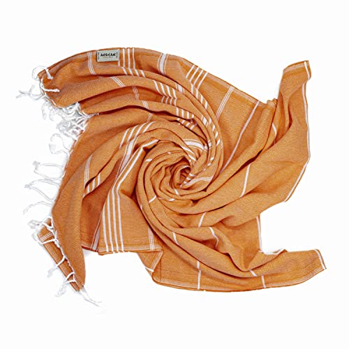 Aegean Concept - Turkish Beach Towel (37 X 77), Sandproof, Prewashed For Soft Feel, 100% Cotton, Quick Dry, Oversized Towels For Travel, Pool, Must Haves With Lively Colors (Orange) #TOP6