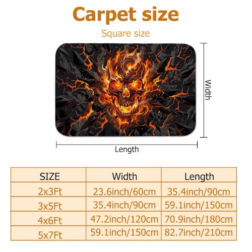 Alfombra de calavera gótica rectangular con llamas para decoración de salón 3