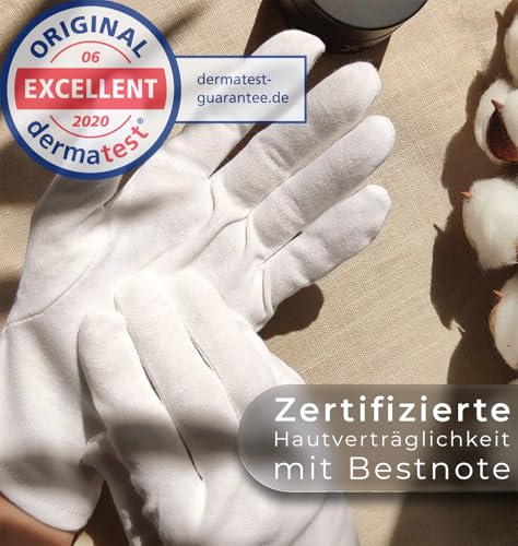 Baumwollhandschuhe aus 100% Baumwolle (Dermatest: Sehr gut), Weiße Handschuhe, Weiche Textilhandschuhe für Handmasken… – Ansicht 6