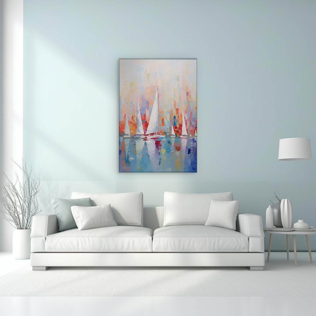 Canvas for Living room. Sailing into the Abstract: Vivid Hues and Dynamic Reflections on Canvas, 27 x 18 inch Canvas Wall Art - Contemporary Masterpieces - Modern Home Decor - 69x46 cm (27x18 inch)