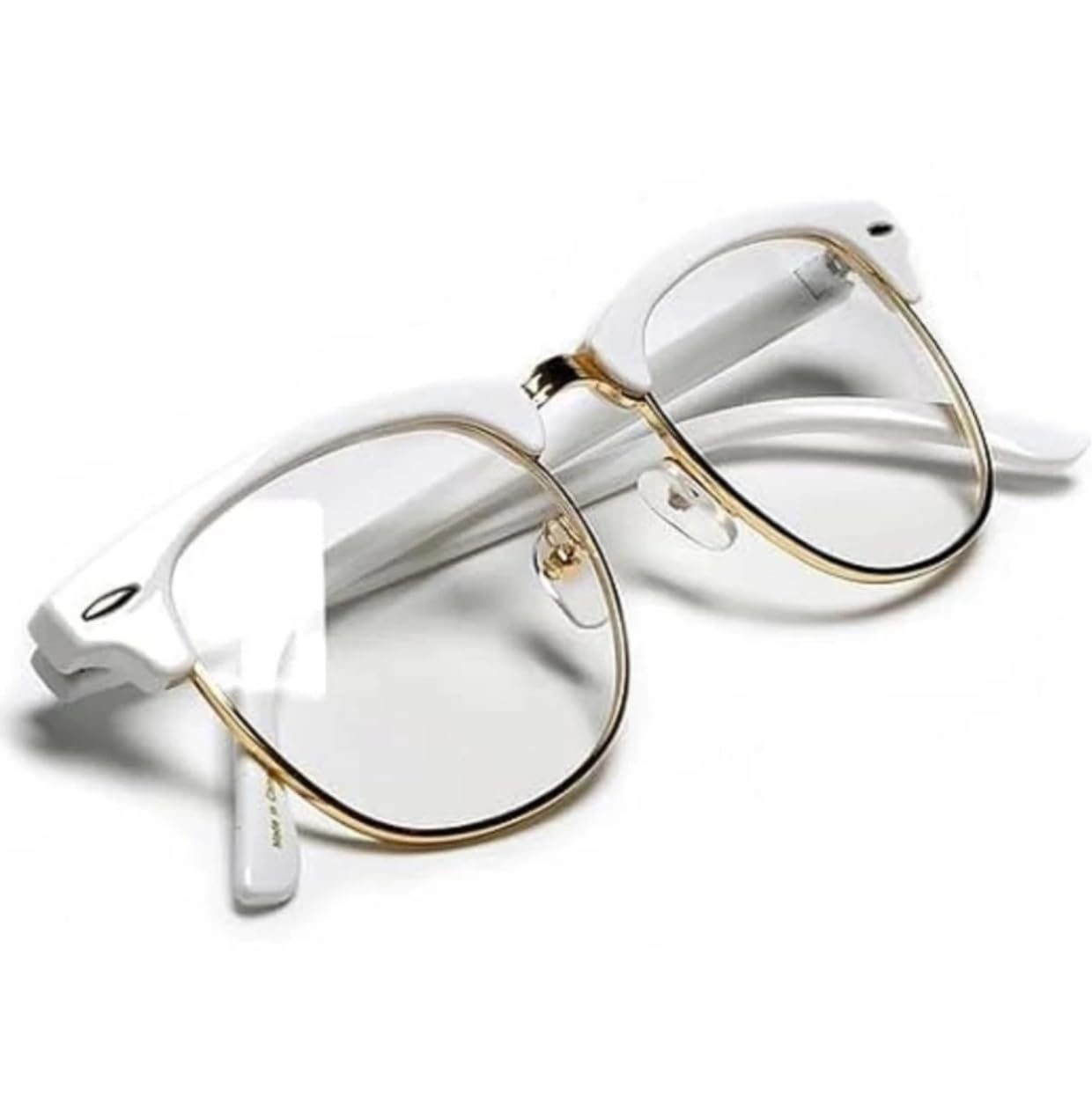 KOPEKStylish Blue Light Blocking Retro Round Glasses for Women and Men, Vintage Clear Lens Eyeglasses with White Frame & Gold Trim, Anti-Reflective Coating, Comfortable Fit