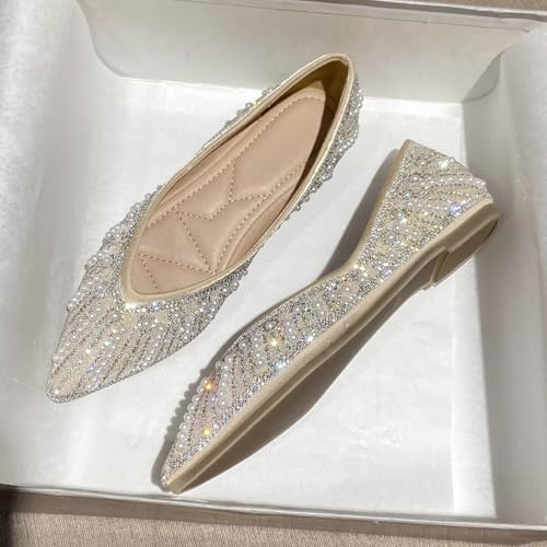 HuangTaiJi Qing Women's Pearl Rhinestone Pointed Toe Ballet Flats Dressy Comfortable Flat Shoes Slip-On Loafers Elegant Shoes3