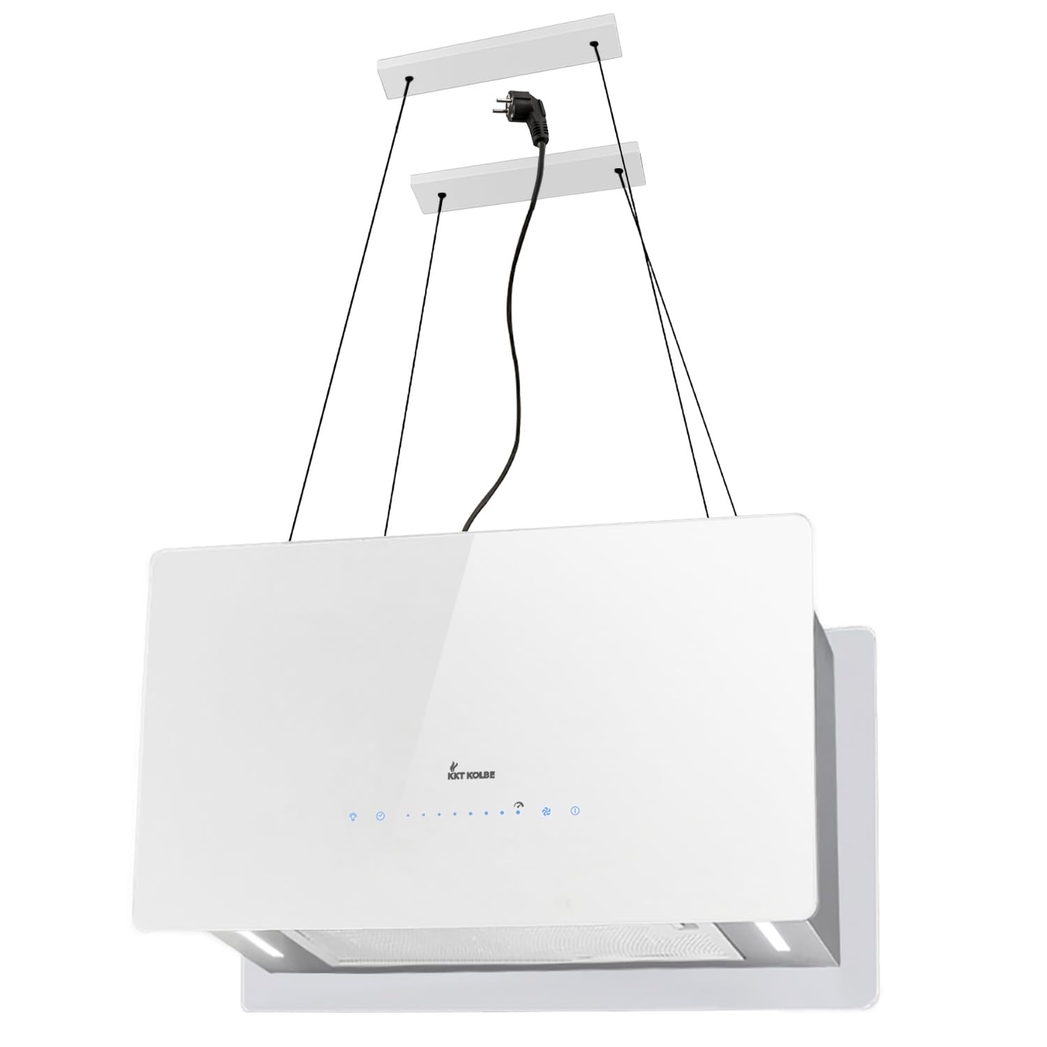 Cappa aspirante 60 cm | Cappa Isolotto | acciaio inossidabile | vetro bianco | Operazione di tocco | CUBE60W