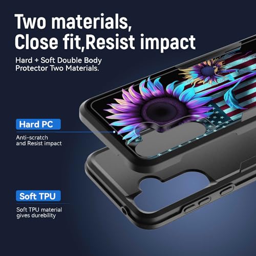 JHYYTUJTYP for Galaxy A55 5G/A35 5G Case,[Military Grade Drop Tested] Heavy-Duty Tough Rugged Shockproof Protective Case for Samsung Galaxy A55 5G/A35 5G 6.6 Inch,American Flag Sunflower - image 2
