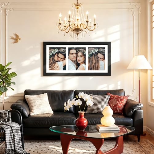 Image of DUENPY 12.5x27.5 Picture Frame 3-Opening 8.5x11 Collage Picture Frame Displays Three 8.5x11 inch Photos Collage Wall Decor Wall Hanging or Tabletop Black