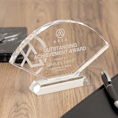 Wanapix | Trofeo Personalizado con Nombre y Texto | Cristal Grabado (Escala de Grises) | Premio Personalizado | Abanico | Estuche Incluido | 18x12 cm | Diseño 100% Personalizado