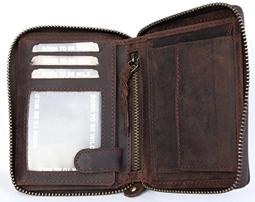 Natural Zip-around Genuine Leather Wallet Born to Be Wild with Shark2