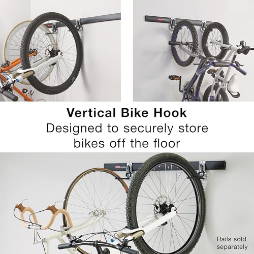 Image of Rubbermaid Fasttrack Garage Organization System Vertical Bike Hook Black Holds up to 50 Pounds Wall Mount and Heavy Duty Garage Hanger for Bike Storage (Pack of 6)