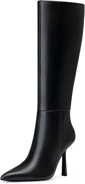 CELLENZ Women Knee High Boots: 4 Inch Stiletto Heel Wide Calf Boot - Tall Pointed Toe Booties - Comfortable Heeled Fall Boots for Night out, Party, Work