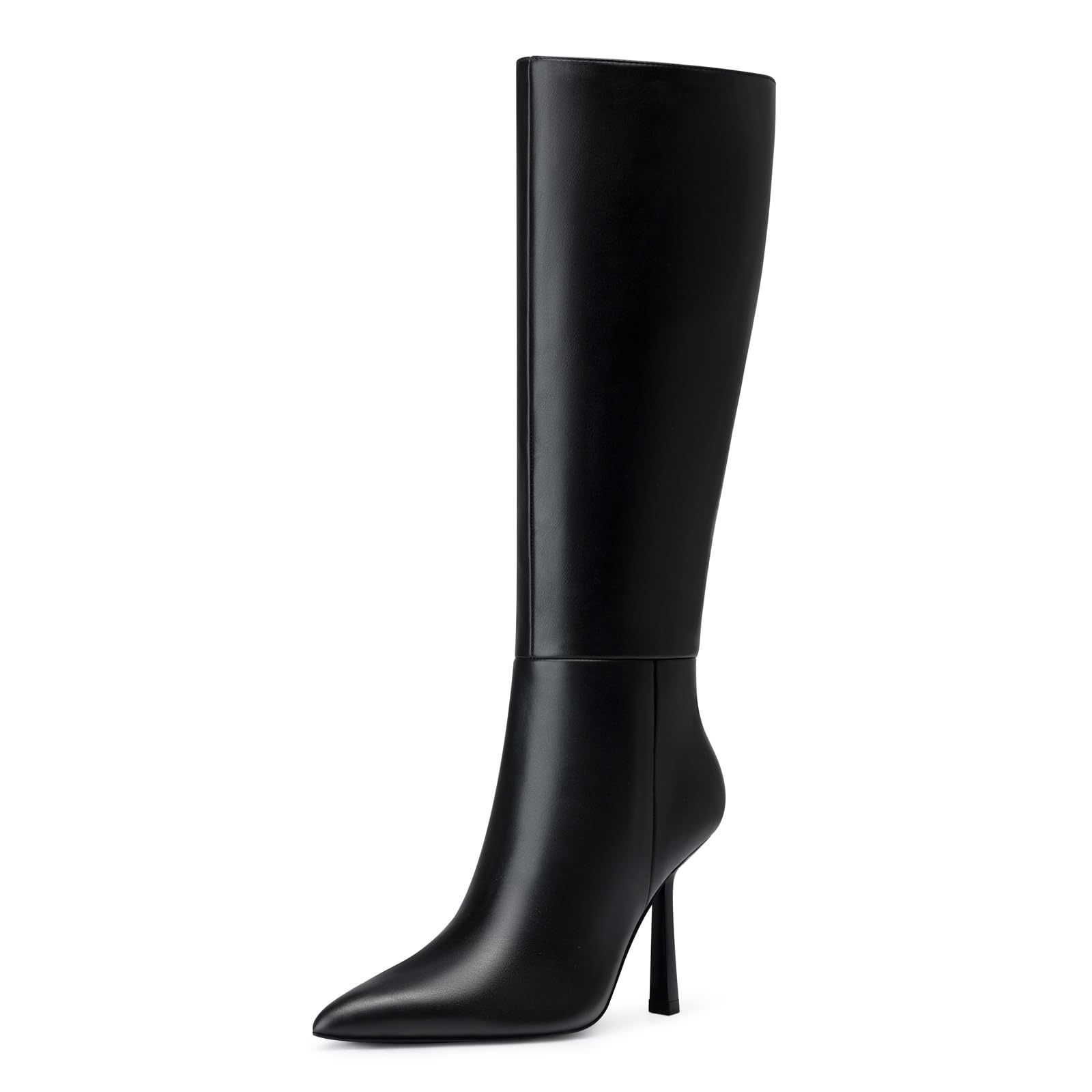 Women Knee High Boots Wide Calf Boots for Women - Tall Boot Sexy Heels - Black Leather Heeled