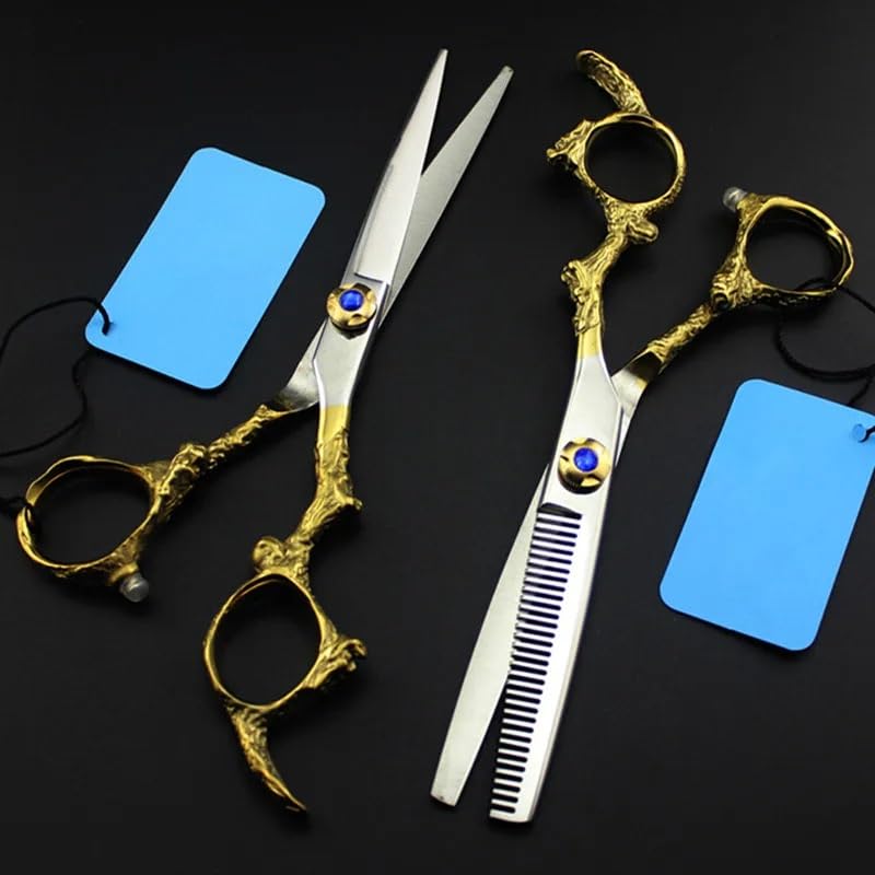 Haarschneideschere, 6 Zoll, Professionelle Haarschere Aus Japan 440C Mit Goldenem Drachengriff, Haarschneideschere, Effilierschere, Friseurscheren-Set