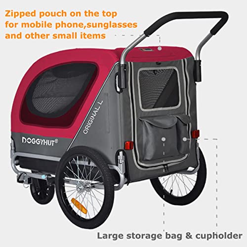 Large Pet Bike Trailer & Stroller for Dogs Up to 35kgs Parking Brakes Reinforced Base Floor - Image 5