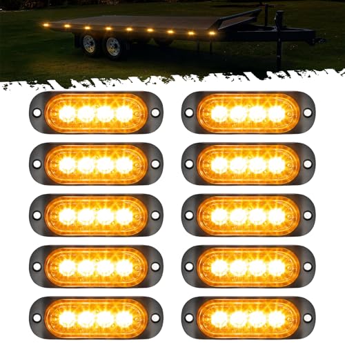 Partsam 10Pcs 3.4 inch Aluminum Housing Amber LED Clearance Side Marker Lights, Surface Mount Marker...