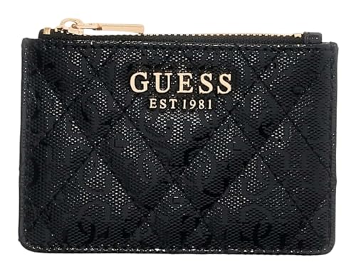 Porte-cartes de crédit GUESS Isemay SLG mince et rigide en noir texturé