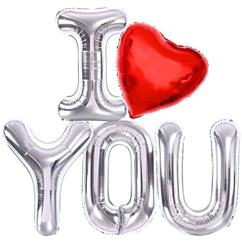 Image of KatchOn, Huge Silver I Love You Balloons - 40 Inch | Foil Love Balloon, Heart Balloons for Him | Valentines Day Decorations | Romantic Decorations Special Night | Valentines Day Balloons