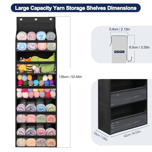 Image of Katech Over Door Knitting Organizer with 5 Clear Pocket for Yarn Enthusiasts, Hanging Storage Bag for Crochet Hooks and Yarn Balls