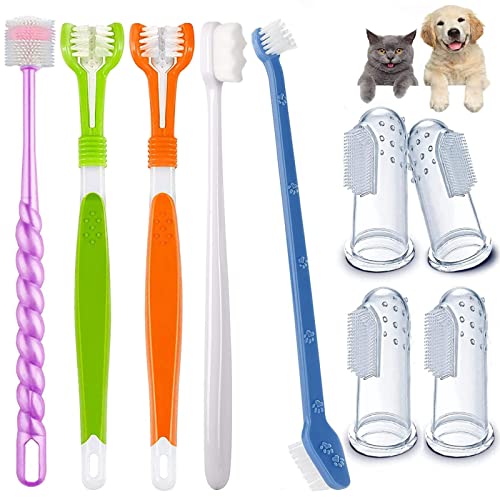 AZOFFYIU Dog Toothbrush Set, Triple Head Dog Toothbrushes, Double Head...