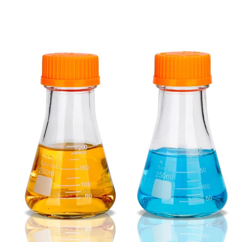 Matraz cónico de vidrio, Matraz cónico de cuello espiral vidrio borosilicato 250 ml, 500 y 1000 for uso en laboratorio(1000ml)