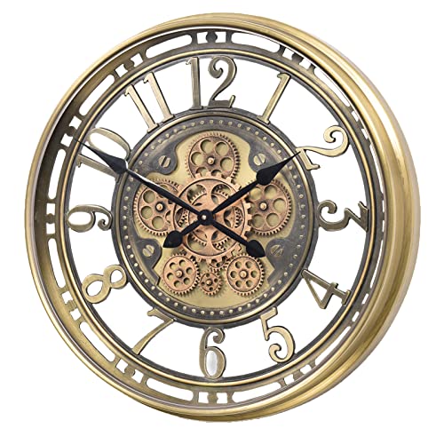 Infinity Time Moving Gears Wall Clock,Vintage Industrial Style Clock, Large Elegant Modern Decorative Art Arabic Numerals Metal Wall Clock For Living Room Decor, Brass Black Gold (21 Inch) #TOP3