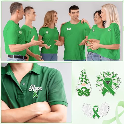 Image of 24 Pcs Mental Health Awareness Pins Gifts Mental Health Awareness Items Green Ribbon Hope Butterfly Brooch Lapel Badge Button for Women Men Clothing Bag Backpack Hat Public Charity Gifts