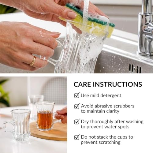 Image of Nestasia Set of 6 Transparent Glass Tea Cups (150ml Each) - Stripped Embossed Durable & 100% Food-Safe Coffee Mugs | Perfect for Coffee, Tea, Hot & Cold Beverages