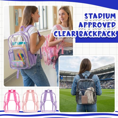 Image of Amylove 24 Pcs Clear Backpack bulk for Stadium Events Heavy Duty PVC Transparent Bookbag for College Workplace Security (15 Inches,Bright Colors)