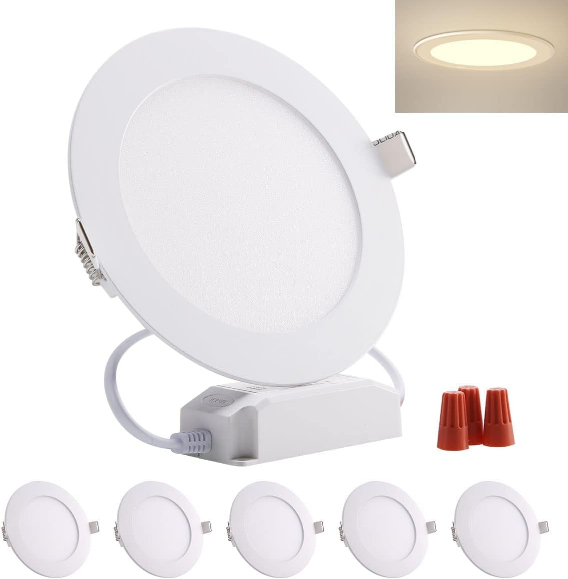 5er 12w LED Panel redondo Luz de techo blanca Foco empotrable regulable, extremadamente plano, 220V 720Lumen reemplaza a los tubos fluorescentes de 100W Luz de techo LED