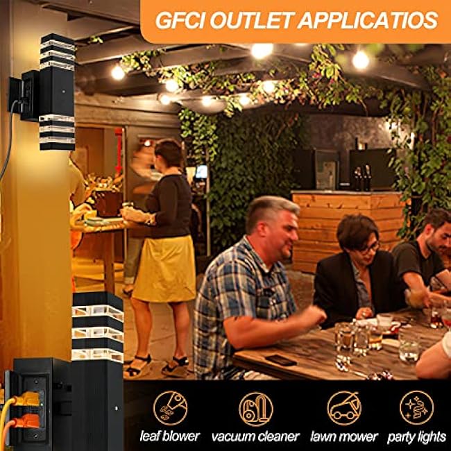 Dusk to Dawn Outdoor Light with Outlet 2 Pack, Porch Lights with GFCI Outlet, IP65 Waterproof Anti-Rust Exterior Light Fixture for House Porch Front Door