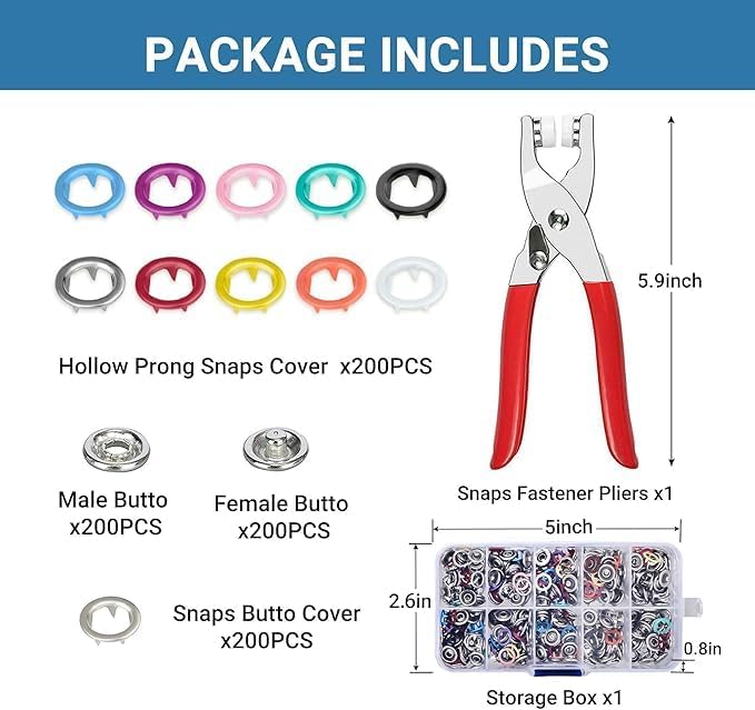 VANSHORA 100 Sets Snap Fasteners Kit with Metal Buttons, Colorful Five Prong Buckles & Pliers Press Tool – Ideal for Baby Clothes, DIY Crafts & Sewing Projects. 4