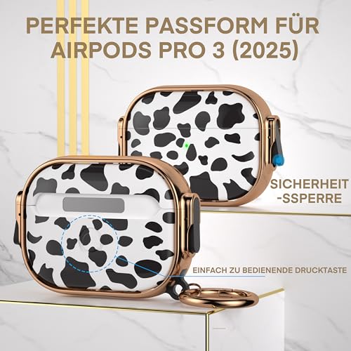 Image of Maxjoy for AirPods Pro 3rd Generation Case with Lock, Cute AirPods Pro 3 Case Lock Protective Hard AirPod Pro 3 Cover for Women Men with Keychain for Airpod Pro 3rd Gen Cover 2025, Cow Print