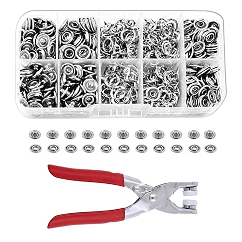 VALINK Snaps Fasteners Tool Kit,Stainless Steel Snaps Buttons Press Studs with Five-claw Buckle Punch Pliers,Free Buttons Set For Beginners Professionals Silver