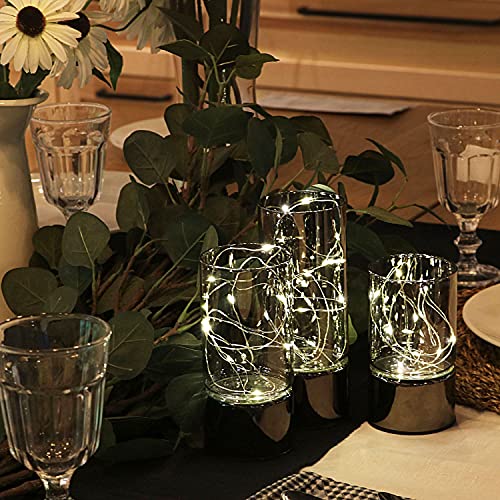 Rhytsing 3er-Set Glaszylinderlaternen mit Lichterkette, flammenlose Led Kerze mit Timerfunktion Grau