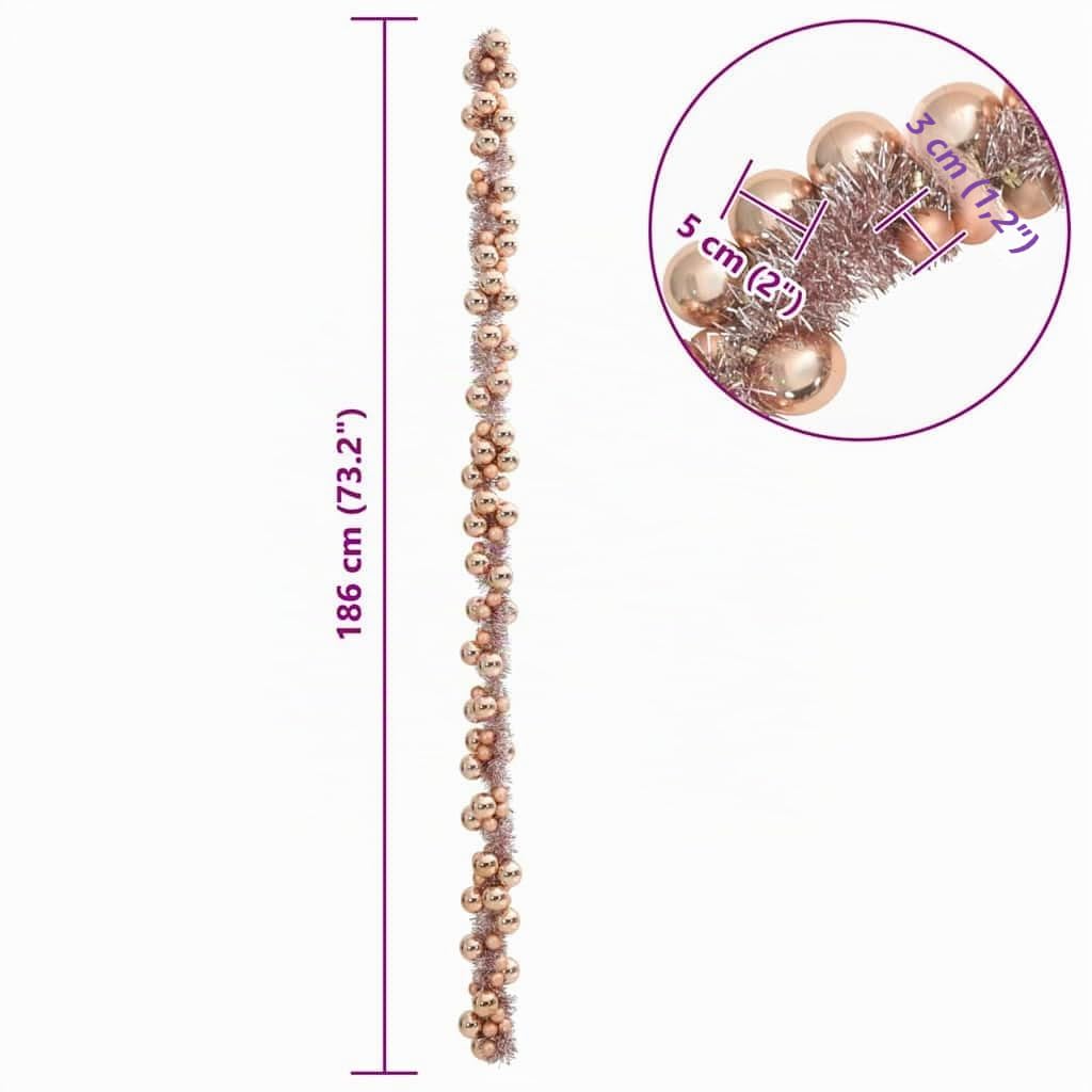 vidaXL Guirnalda de Bolas de Navidad Rosa Dorado 186 cm Poliestireno