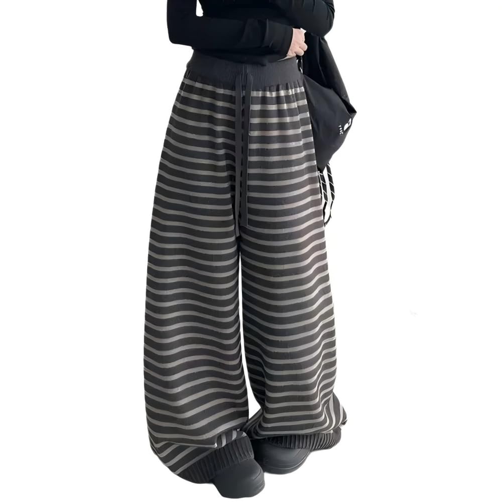 PDLCVD Knit Black and White Striped Pants Women Comfy Cute Sweatpants Sweater Trendy Wide Leg Pants