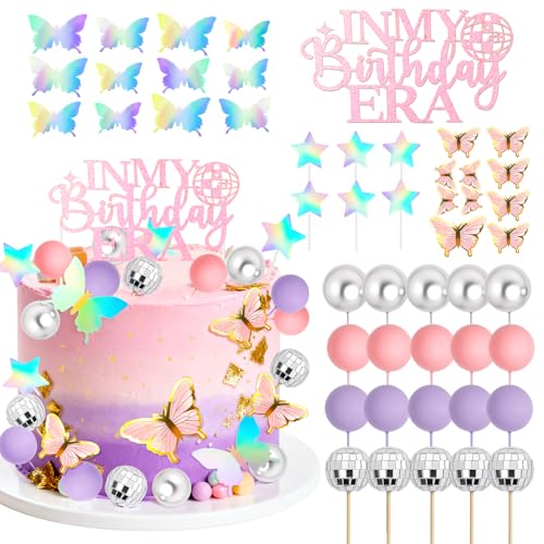 47 PCS Pink Music Party Cake Decorations Set Singer Birthday Cake Decorations Disco Balls Superstar Happy Birthday Cakes Topper for Fans Theme Party Concert Celebration