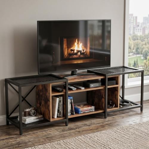 Image of FFO Flexi Convertible TV Unit for Living Room | Adjustable TV Stand 47 /55 /63 /71 Inches (120 /140 /160 /180 cm) | Wooden TV Cabinet with Metal Frame, Open Storage Shelves & Media Console for Bedroom,DIY.