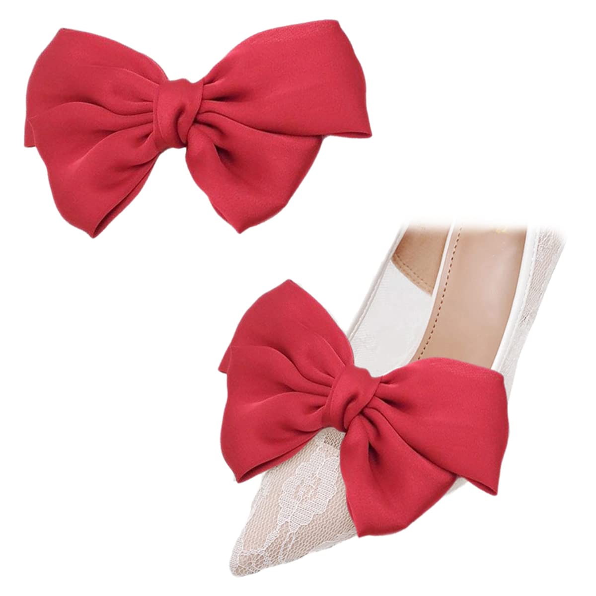 Satin Bow Shoe Clips Solid Color Dots Shoe Clips Elegant Wedding Party Shoes Decoration Bag Clothing Hair Accessories 2 Pcs
