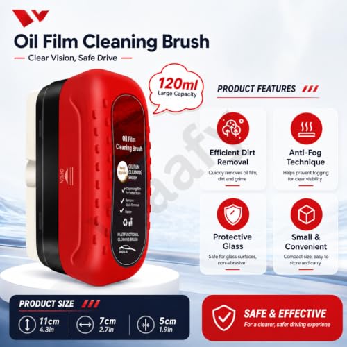 Image of Oil Film Cleaning Brush & Car Glass Cleaner Anti-Fog Spray | Windshield Defogger & Stain Remover for Interior & Exterior | Anti-Mist, Oil Stain Remover for Car Windows, Mirrors & Glass (Combo Pack)