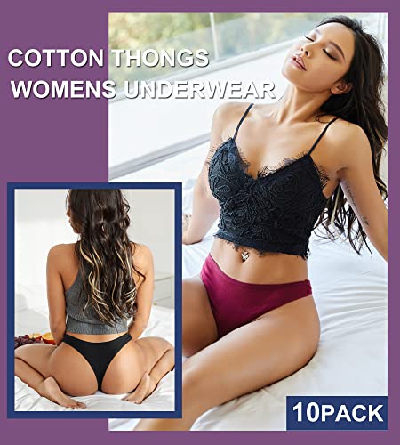 FINETOO 10 pack Cotton Thongs for Women Breathable Low Rise Bikini Lady Panties Womens Underwear Sexy S-XL4