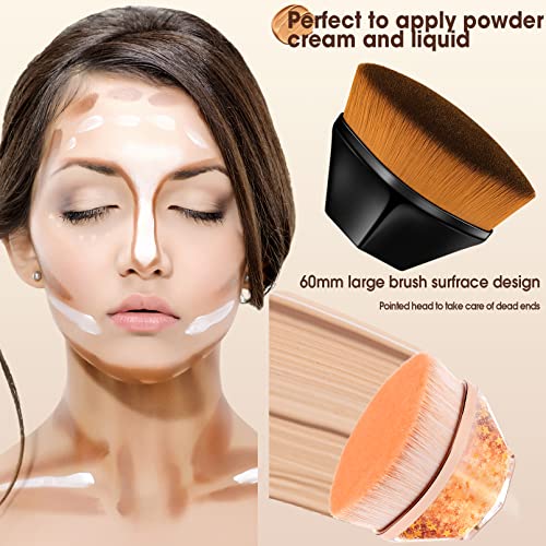 2 Pack Foundation Makeup Brush,Flat Top Kabuki Hexagon Face Blush,Flawless Foundation Brush Kabuki Brush For Blending Liquid Powder Cosmetics Cream,With Protective Case Easy To Carry (Black + Gold) #TOP4