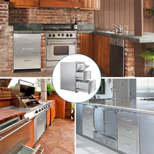 Image of Outdoor Kitchen Drawers with Paper Towel Holder 17 inch W x 30 inchH x 20 inchD Stainless Steel Paper Towel Drawer Flush Mount Access Drawers for Outdoor Kitchen Island, Patio Grill Station